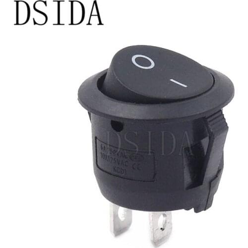 5PCS AC 6A 10A 250V On Off Snap SPST Round Boat Rocker Switch Black 2Pin Power Switch Push Button Switch 20MM Diameter Black