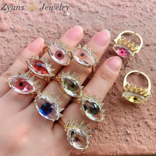 5PCS, New Eye Cubic Zircon Ring Fashion Colorful Transparent Crystal Womens Adjustable Ring Girl Party Jewelry Gift