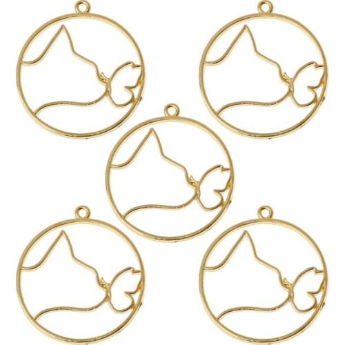 5Pcs Cute Cat Dog Hollow Frames Pendants Bezels Setting Resin Jewelry Making