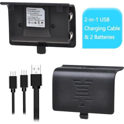 2x 1100mAh Battery for Xbox One / Xbox One S Wireless Controller Gamepads + 2 in 1 USB Charging Cable