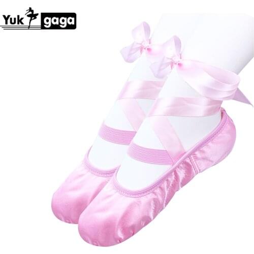 Indoor Exercising Ballet Shoes with Ribbon Straps Pink Yoga Practice Slippers Gym Children Ballet Dance Shoes Girls Woman Kids