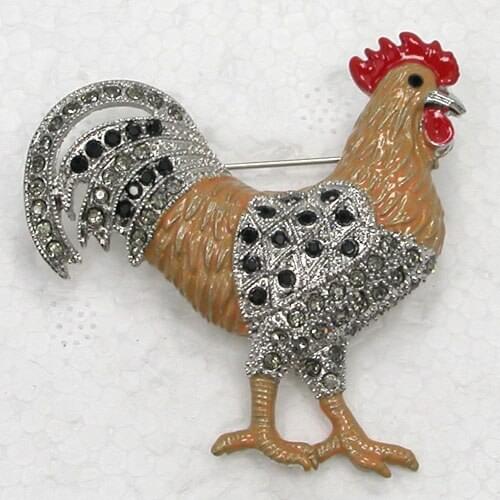 Black Rhinestone Rooster Pin brooches C533 H