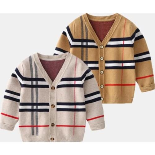 2-8T Toddler Kid Baby Boys Girls Cardigan Sweater Autumn Winter Knit Clothes Long Sleeve Plaid Fashion Knitwear Cute Streetwear