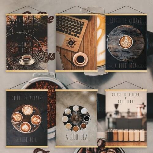 Home Decoration Canvas Pictures Love Coffee Poster Print Wall Artwork Wooden Scroll Hanging Painting Modern Bedside Background