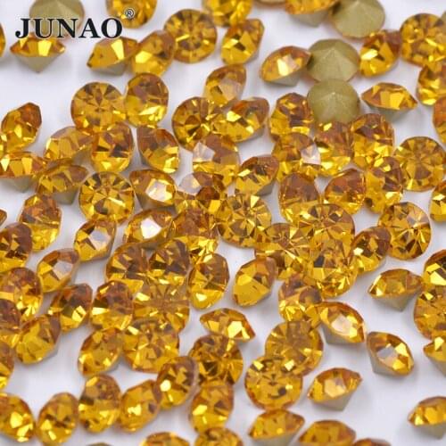 JUNAO SS 6 8 10 12 16 20 30 Topaz Color Hight Quality Pointback Glass Rhinestones Sticker Round Crystal Stones Applique Crafts