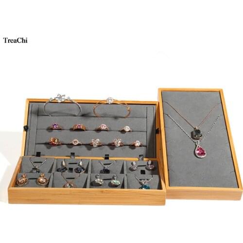 Creative Jade Pendant Jewelry Tray Bamboo Wood Jewelry Display Stand Earrings Ring Bracelet Display Jewelry Organizer Shadow Box