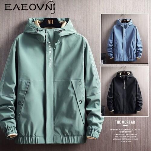 EAEOVNI Mens Jacket Zipper Hooded Coat Men Autumn Winter Cargo Jacket Man Windbreaker 2021 New Hoodie Jacket Coats Outwear Tops