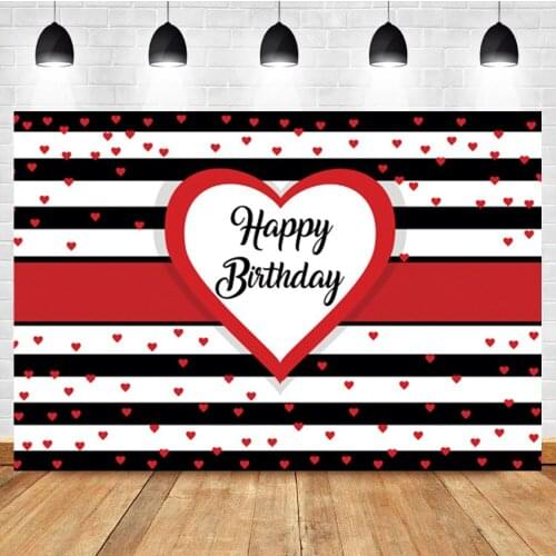 Laeacco Black White Stripes Birthday Happy Background Love Room Decoration Custom Photographic Photo Backdrop For Photo Studio