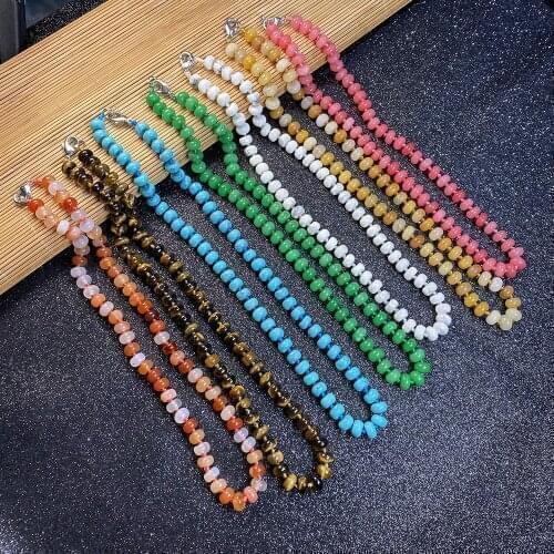 Hot Selling Natural Stone Necklace Abacus-shaped Semi-precious Stone Necklace- DIY Stone Necklaces for Women 5x8mm