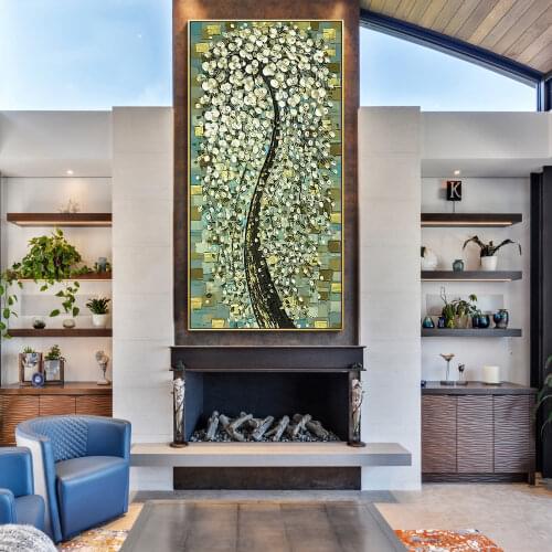 Oil painting On Canvas Wall Pictures Paintings For Entry Way Canvas Wall Art Palette Knife Hand Painted Colour Flower Tree
