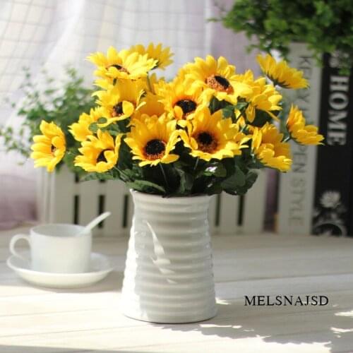 Melsnajsd 7 Heads Plastic Sunflower Artificial Flower Fake Bouquet Simulation Plastic Flowers Decorate Party Wedding Decoration