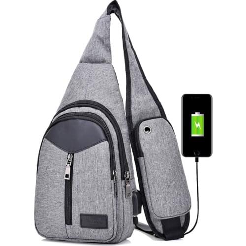 Men Canvas Chest Bags USB Smart Anti Theft Travel Sling Bag