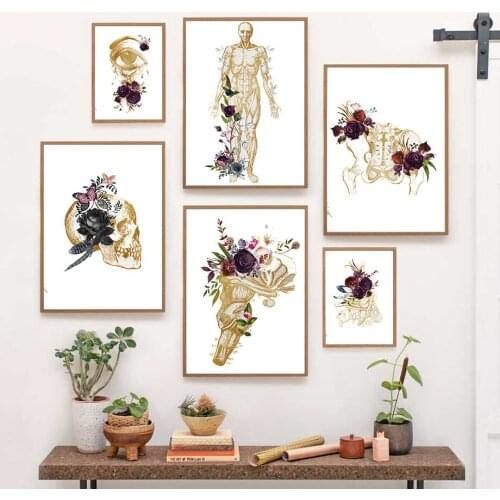 Muscle Tissue Skull Hip Bone Eyes Flower Anatomy Wall Art Canvas Painting Posters And Prints Wall Pictures For Doctor Room Decor