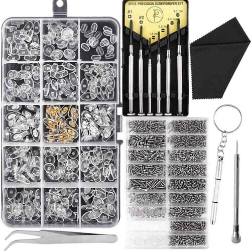 Eyegl and Sungles Repair Kit,Gles Screws Kit and Nose Pads with 6 Pcs Screwdrivers and 3 Pcs Tools for Gles