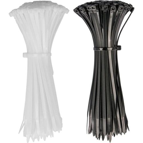 1000pcs Self Locking Nylon Cable Ties Black White Plastic Zip Tie Cable Tie Wrap Fasten Strap for Home Office Garden