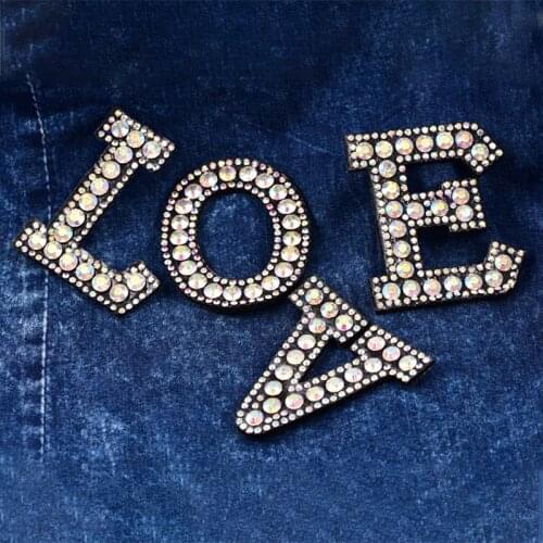New Arrival A-Z Letters Rhinestones Alphabet ABC Sew on Patches Rainbow Shining Badges for Name DIY Dress Jeans Appliques
