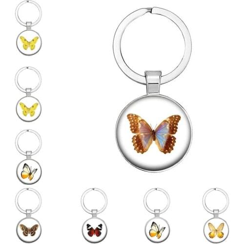 New Creative Color Butterfly Pattern Keychain Glass Pendant Female Fashion Jewelry Car Decoration Keychain