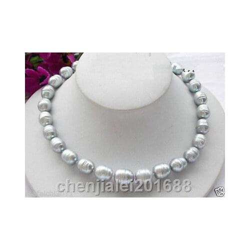 18" AAA 12-14MM TAHITIAN NATURAL GRAY PEARL NECKLACE 925 silver