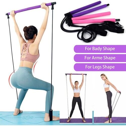 Pilates Stick Yoga Bar Training Exercise Bodybuilding Fitness Crossfit Gym Equipment with Resistance Tube Elastic Rubber Bands