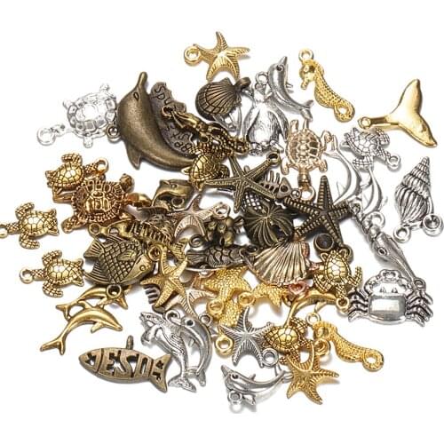 50g 100g Marine Life Metal Mixed Charms Pendants Bracelets Necklaces Craft Accessories for DIY Wholesale Craft Jewelry Making