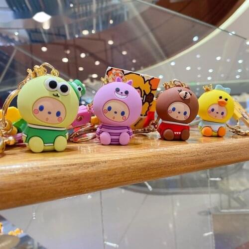 PVC Cartoon Monkey Keychain Green Frog Red Bear Purple Devil Yellow Duck Coat Car Key Ring Bag Pendant Soft Lanyard Doll Gift