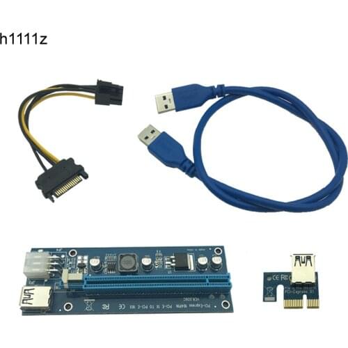 PCI-E PCI E Express 1X to 16X Riser Card +USB 3.0 Extender Cable SATA 15 Pin-6Pin Power Cable 60CM for Bitcoin Mining