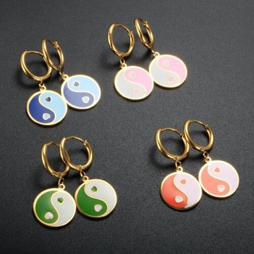 Mulitcolor Enamel Yin Yang Earrings Cute Round Shape Hoop Earrings For Women Fashion Summer Earrings Jewelry Gift