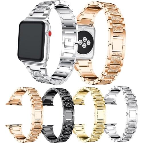 Luxury Metal Strap for Apple Watch 4 5 band 42mm 44mm i watch series 5 4 3 2 1 40mm 38mm wristband Bling style strap Rhinestones
