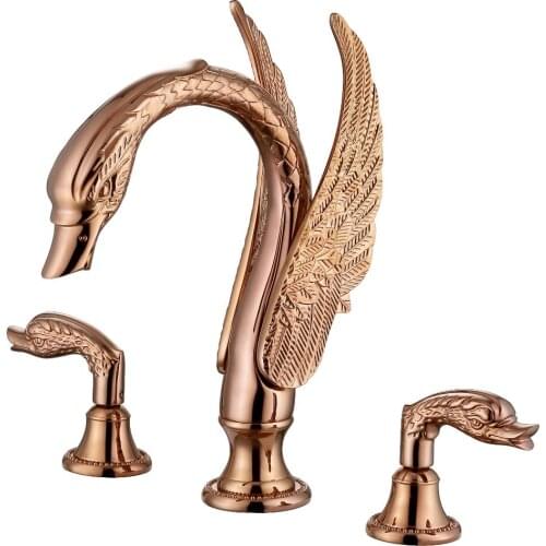 Free ship Luxury Waterfall 8" widespread Tub Swan Faucet mixer tap ROSE gold bathtub faucet 3 holes 33 CM big spout