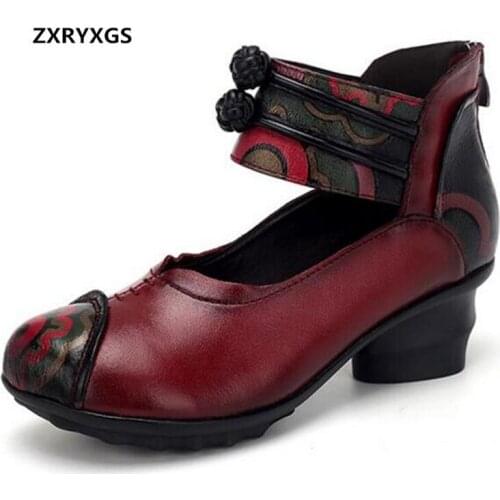 Most Popular 2020 Spring New Retro Printing Cow Leather Shoes Woman Elegant Soft Fashion Shoes Comfortable Women High Heel Shoes