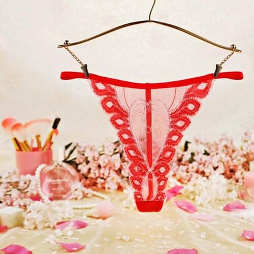 Sexy Temptation Lace Panties Underwear Women Transparent Mesh Embroideric T-back Female Solid Color Bandage G String Thong