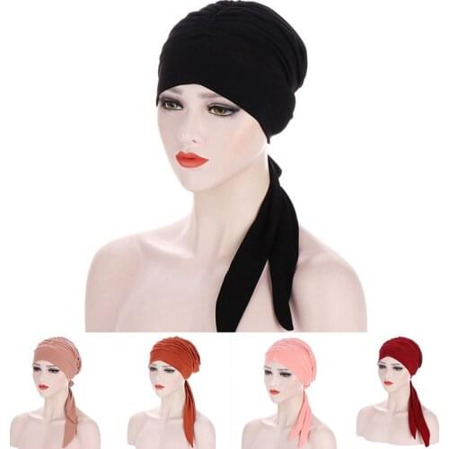 Solid Color Muslim Women Turban Ladies Beanies Caps Cancer Hair Loss Wrap Headscarf Hijabs Hair Accessories Elastic Bandana Hot