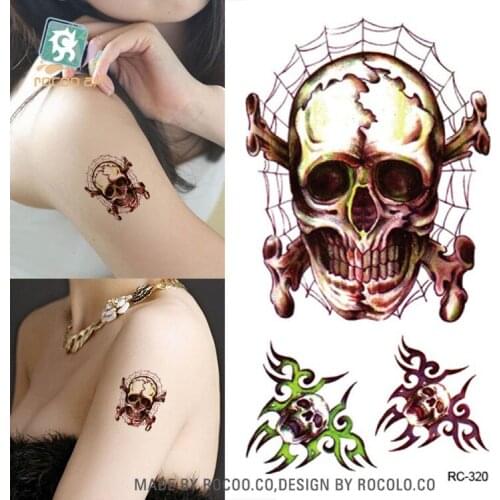 Rocooart RC320 Halloween Taty Fake Tattoo Sleeve Body Art Skull Flash Tatuaje For Woman Man Waterproof Temporary Tattoo Sticker
