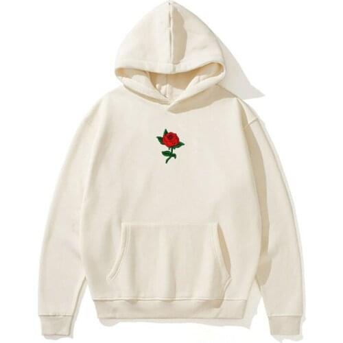 Harajuku Hooded Sweatshirt Mens Fashion Street Clothing Rose Flower Print Hoodie Top Pullover Mens Hooded Sweatshirt Clothes