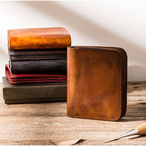 Vintage Leather Woman Mens Wallet Retro Vegetable Tanned Genuine Cowhide Card Holder Small Coin Purse Multifunctional Money Bag