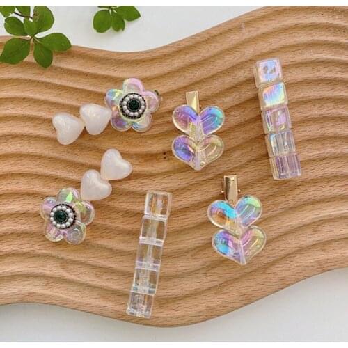 1PC/2PCS Korean Plastic Heart Flower Hair Clips for Women Girls Sweet Hairpins Barrettes Headwear Hair Styling Accessories