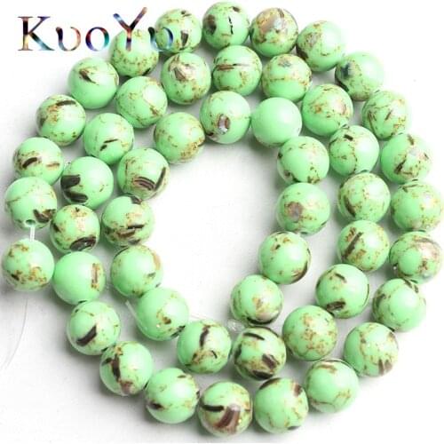 Green Shell Howlite Stone Beads Round Loose Turquoises Beads Natural Stone For Jewelry Making DIY Bracelets 15'' 4/6/8/10/12mm