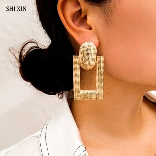 SHIXIN Big Drop Earrings for Women Geometry Statement Earrings 2019 Korean Fashion Jewelry Stylish Large Hanging Earings Female