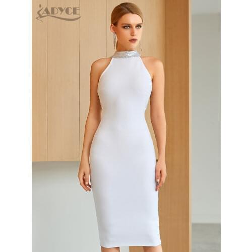 Adyce 2021 New Summer Women White Bandage Club Dress Sexy Backless Sequined Hot Celebrity Evening Runway Party Bodycon Dresses