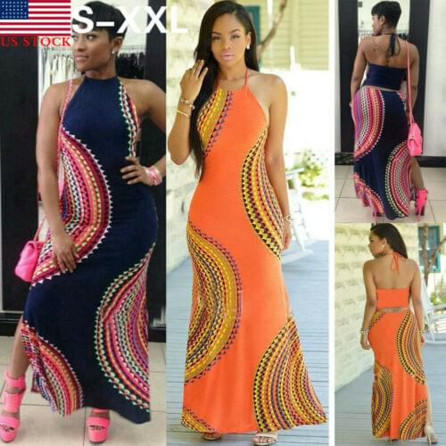 2019 NEW Arrival Vintage Women Halter Sleeveless Maxi Dress Ladies Boho Elegant Party Long Dresses Plus Size Vestidos