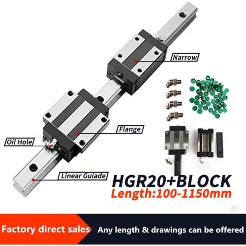 1PC Linear Rail Guide HGR20 HGH20 +1PC /2PCS HGH20CA/ HGW20CC/Linear Narrow /Flange carriges Steel Sliding Block cnc parts