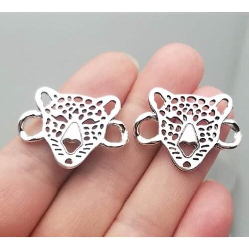 12pcs/lot--21x30mm, Leopard cham,Antique silver plated Leopard head connector charms,DIY supplies,Jewelry accessories