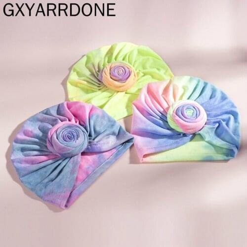 2021 Baby Boys Girls Knot Bows Turban Hats Toddler Tie Dye Beanie Caps For Kids Newborn Children Round Knot Tie Dyed Hat