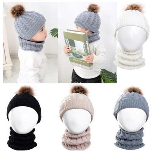 2021 2Pcs Cute Kid Girl Boy Baby Infant Winter Warm Crochet Knit Hat Popular Beanie Cap+Scarf Solid Set