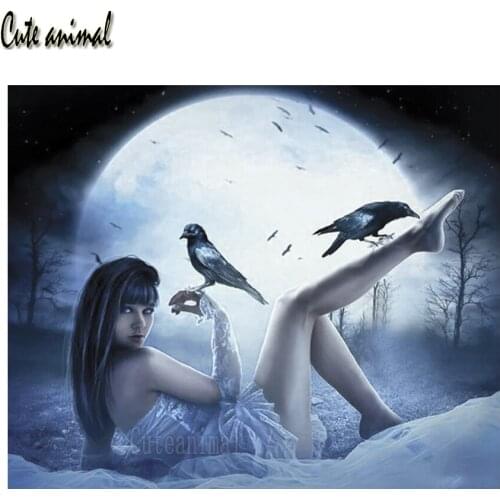 5D DIY Diamond Painting Fantasy Woman Cross Stitch Full Drill Embroidery Mosaic diamond Embroidery Bird Moon Home Decoration New