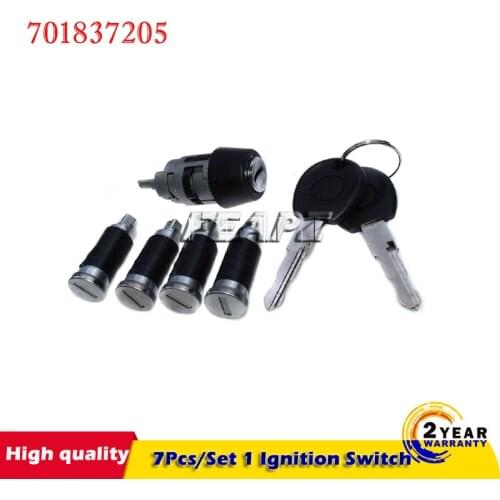 7Pcs/Set 1 Ignition Switch 4 Door Lock Barrel W/ 2 Keys For VW T4 Caravelle MK IV 1990-2003 Transporter 701837205