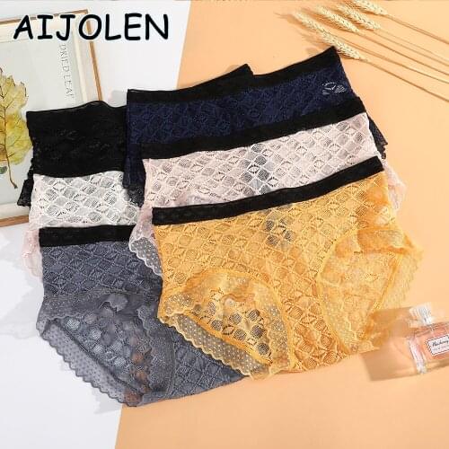 AIJOLEN Hollow Lace Sexy Panties Solid Color Simple Ladies Underwear Cute Diamond Geometric Panties Underpants for Women