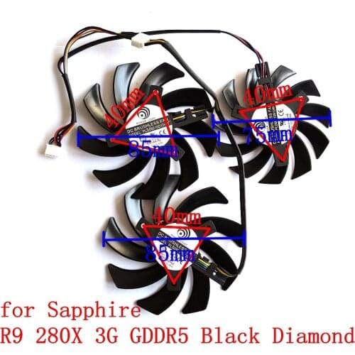 Free Shipping NEW PLD09210D12HH PLD08010S12HH 3pcs/lot for sapphire R9 280X 3G GDDR5 Black Diamond graphics card fan