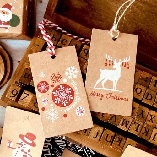 50sets Christmas Kraft Paper Tags Cute Santa Claus Deer Gift Tags Xmas New Year Party Decor Hang Tag DIY Box Packaging Labels