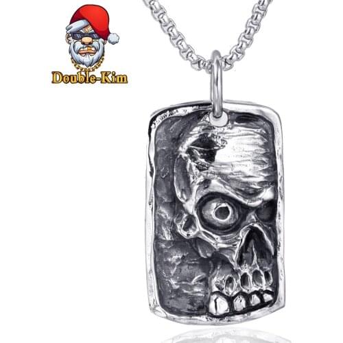 Skull Tags Pendant Necklace Men Hiphop Street Culture Titanium Stainless Steel Fashion Trendy Chain Necklace Man Jewelry Gift